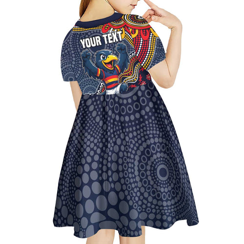 Personalized Adelaide Crows Mascot Kid Short Sleeve Dress Aboriginal Dot Art Style Vibrant Indigenous Pattern Design