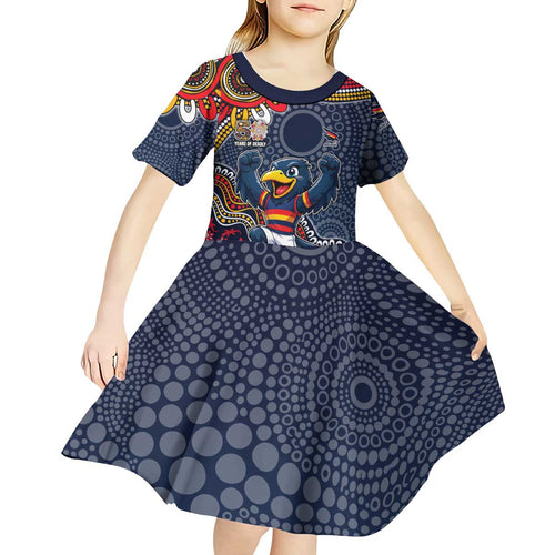 Personalized Adelaide Crows Mascot Kid Short Sleeve Dress Aboriginal Dot Art Style Vibrant Indigenous Pattern Design