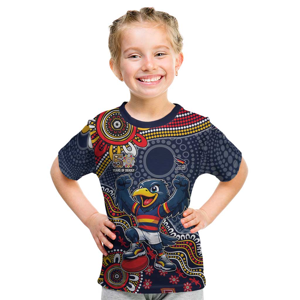Personalized Adelaide Crows Mascot Kid T Shirt Aboriginal Dot Art Style Vibrant Indigenous Pattern Design
