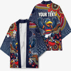 Personalized Adelaide Crows Mascot Kimono Aboriginal Dot Art Style Vibrant Indigenous Pattern Design