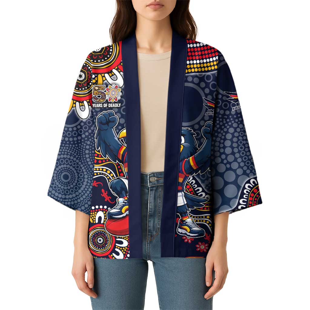 Personalized Adelaide Crows Mascot Kimono Aboriginal Dot Art Style Vibrant Indigenous Pattern Design