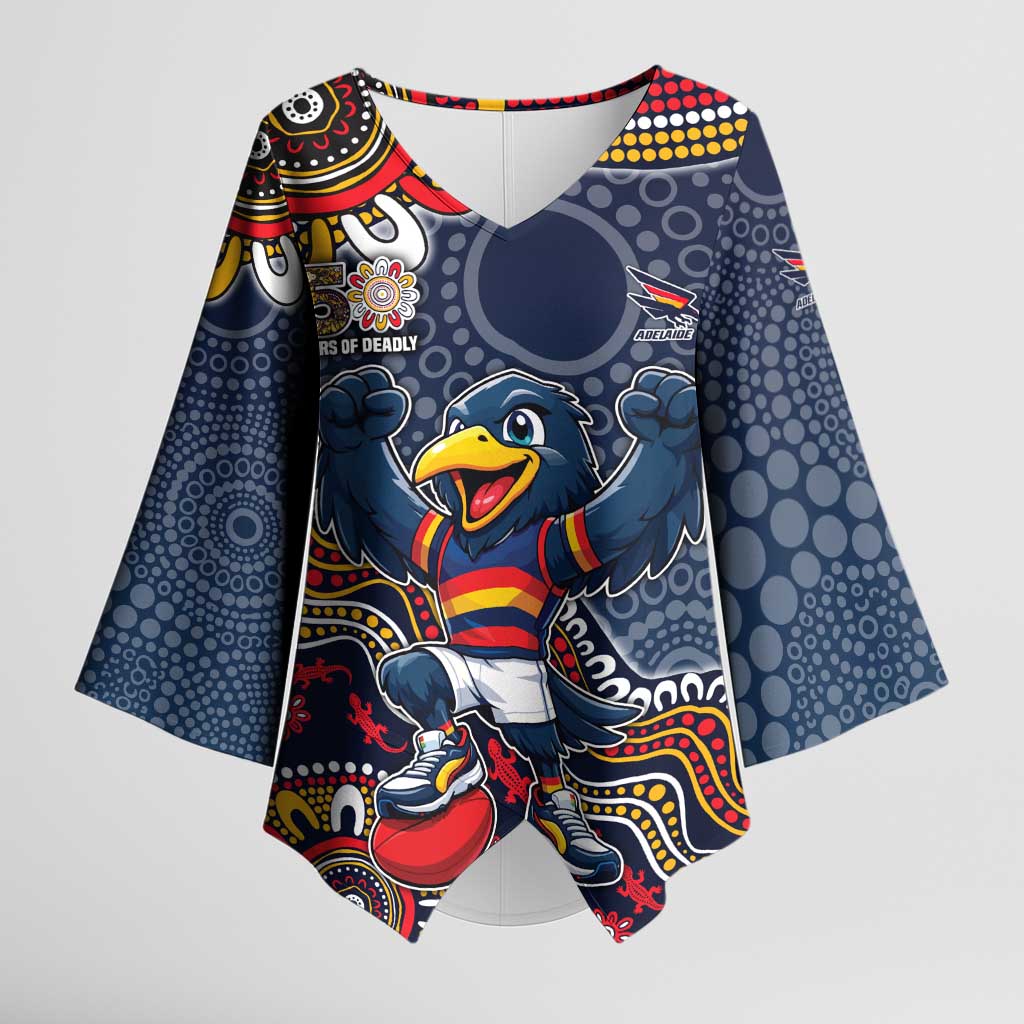 Personalized Adelaide Crows Mascot Kimono Sleeve Blouse Aboriginal Dot Art Style Vibrant Indigenous Pattern Design