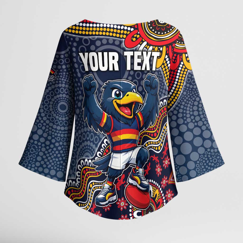 Personalized Adelaide Crows Mascot Kimono Sleeve Blouse Aboriginal Dot Art Style Vibrant Indigenous Pattern Design