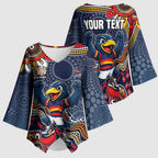 Personalized Adelaide Crows Mascot Kimono Sleeve Blouse Aboriginal Dot Art Style Vibrant Indigenous Pattern Design