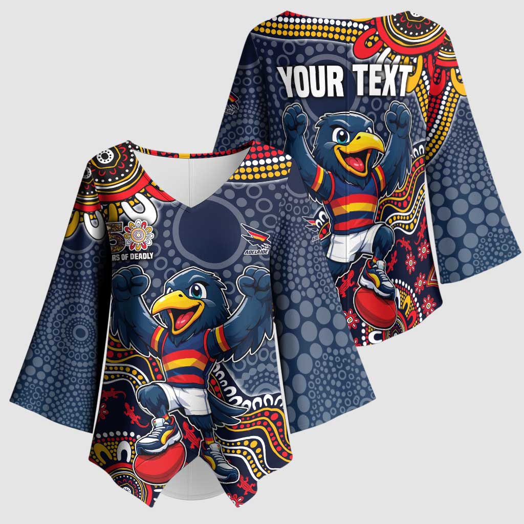 Personalized Adelaide Crows Mascot Kimono Sleeve Blouse Aboriginal Dot Art Style Vibrant Indigenous Pattern Design