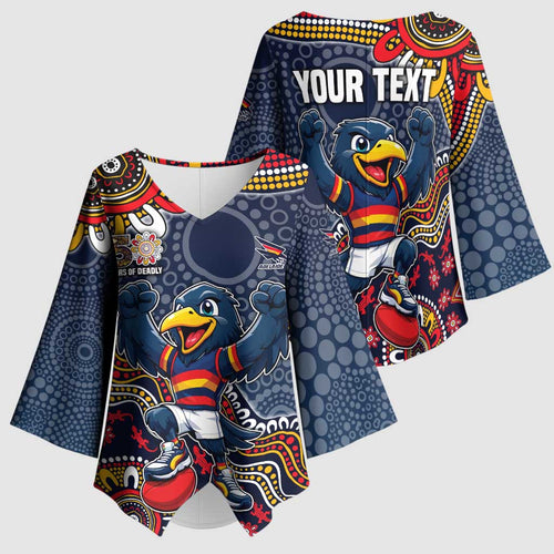Personalized Adelaide Crows Mascot Kimono Sleeve Blouse Aboriginal Dot Art Style Vibrant Indigenous Pattern Design