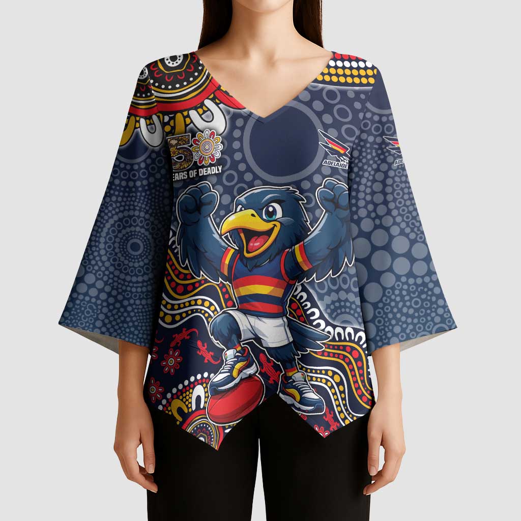 Personalized Adelaide Crows Mascot Kimono Sleeve Blouse Aboriginal Dot Art Style Vibrant Indigenous Pattern Design