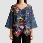 Personalized Adelaide Crows Mascot Kimono Sleeve Blouse Aboriginal Dot Art Style Vibrant Indigenous Pattern Design
