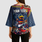 Personalized Adelaide Crows Mascot Kimono Sleeve Blouse Aboriginal Dot Art Style Vibrant Indigenous Pattern Design