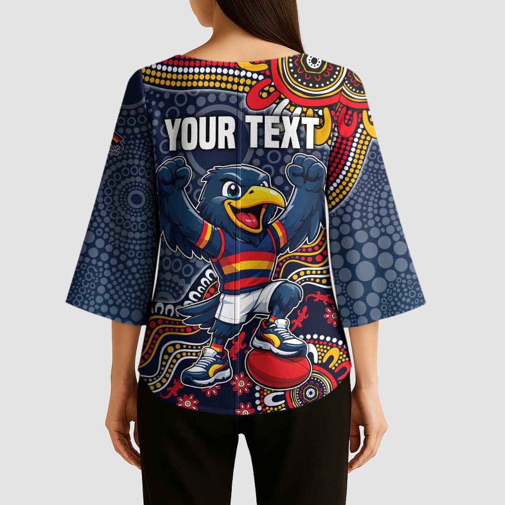 Personalized Adelaide Crows Mascot Kimono Sleeve Blouse Aboriginal Dot Art Style Vibrant Indigenous Pattern Design