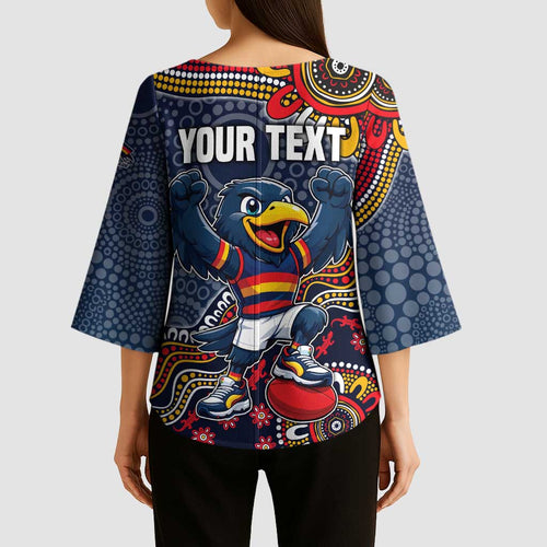 Personalized Adelaide Crows Mascot Kimono Sleeve Blouse Aboriginal Dot Art Style Vibrant Indigenous Pattern Design