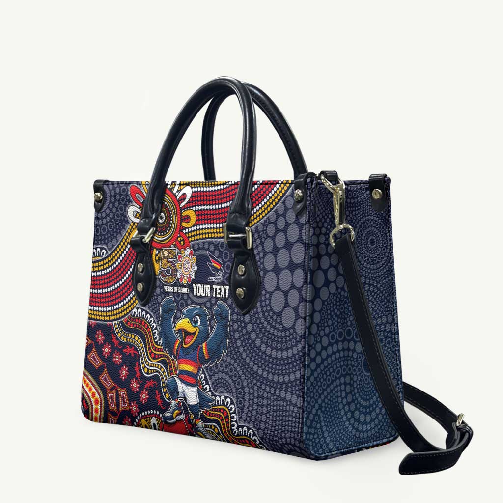 Personalized Adelaide Crows Mascot Leather Bag Aboriginal Dot Art Style Vibrant Indigenous Pattern Design