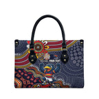 Personalized Adelaide Crows Mascot Leather Bag Aboriginal Dot Art Style Vibrant Indigenous Pattern Design