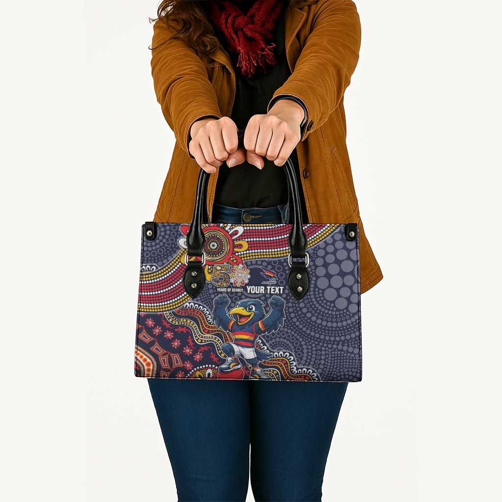 Personalized Adelaide Crows Mascot Leather Bag Aboriginal Dot Art Style Vibrant Indigenous Pattern Design