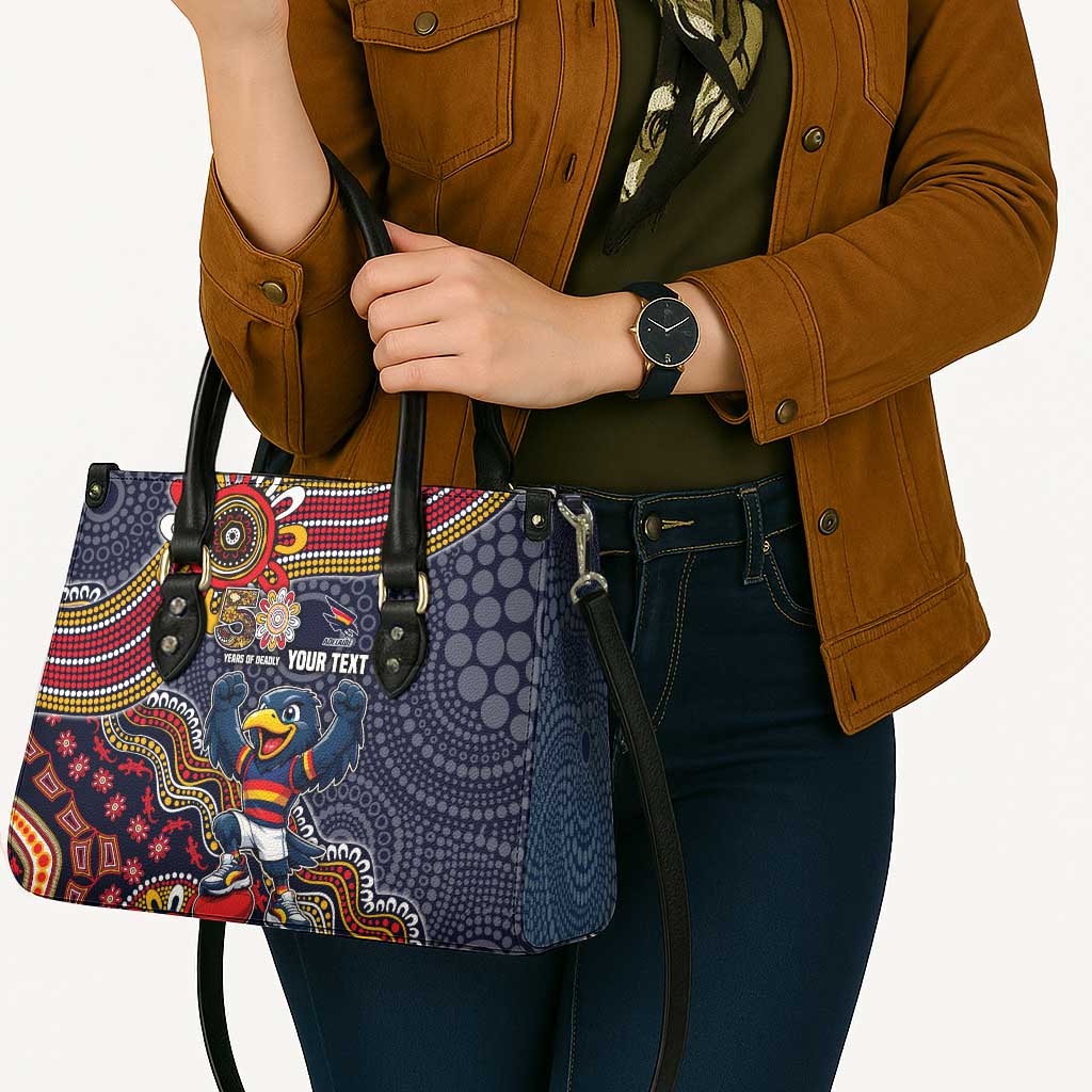 Personalized Adelaide Crows Mascot Leather Bag Aboriginal Dot Art Style Vibrant Indigenous Pattern Design