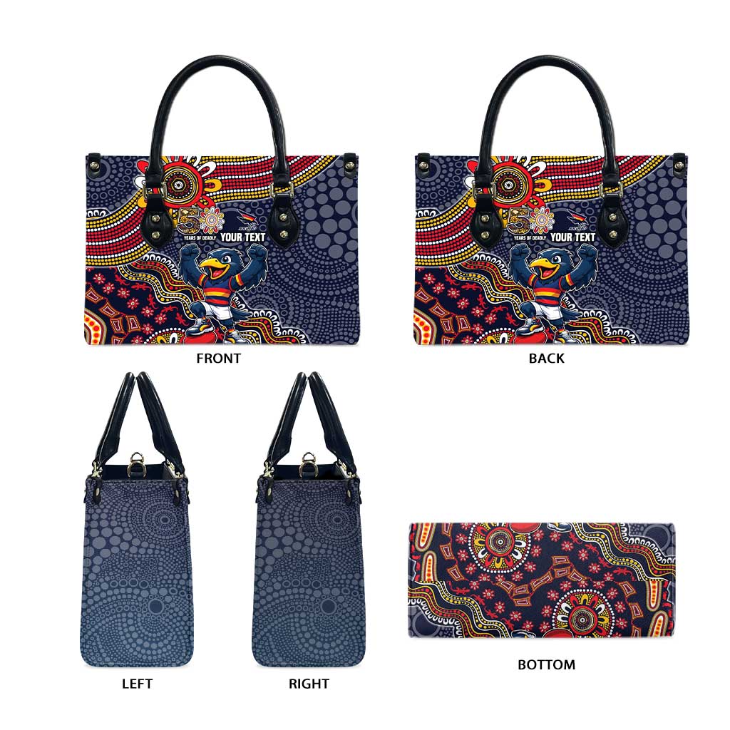 Personalized Adelaide Crows Mascot Leather Bag Aboriginal Dot Art Style Vibrant Indigenous Pattern Design
