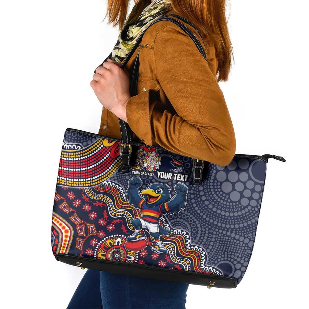 Personalized Adelaide Crows Mascot Leather Tote Bag Aboriginal Dot Art Style Vibrant Indigenous Pattern Design
