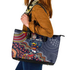 Personalized Adelaide Crows Mascot Leather Tote Bag Aboriginal Dot Art Style Vibrant Indigenous Pattern Design