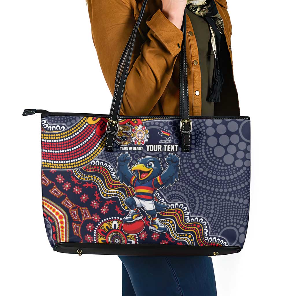 Personalized Adelaide Crows Mascot Leather Tote Bag Aboriginal Dot Art Style Vibrant Indigenous Pattern Design
