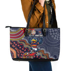 Personalized Adelaide Crows Mascot Leather Tote Bag Aboriginal Dot Art Style Vibrant Indigenous Pattern Design