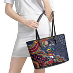 Personalized Adelaide Crows Mascot Leather Tote Bag Aboriginal Dot Art Style Vibrant Indigenous Pattern Design