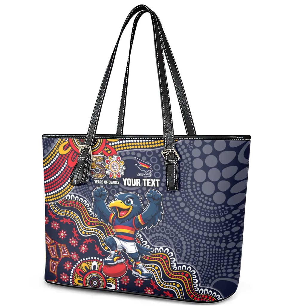 Personalized Adelaide Crows Mascot Leather Tote Bag Aboriginal Dot Art Style Vibrant Indigenous Pattern Design