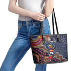 Personalized Adelaide Crows Mascot Leather Tote Bag Aboriginal Dot Art Style Vibrant Indigenous Pattern Design