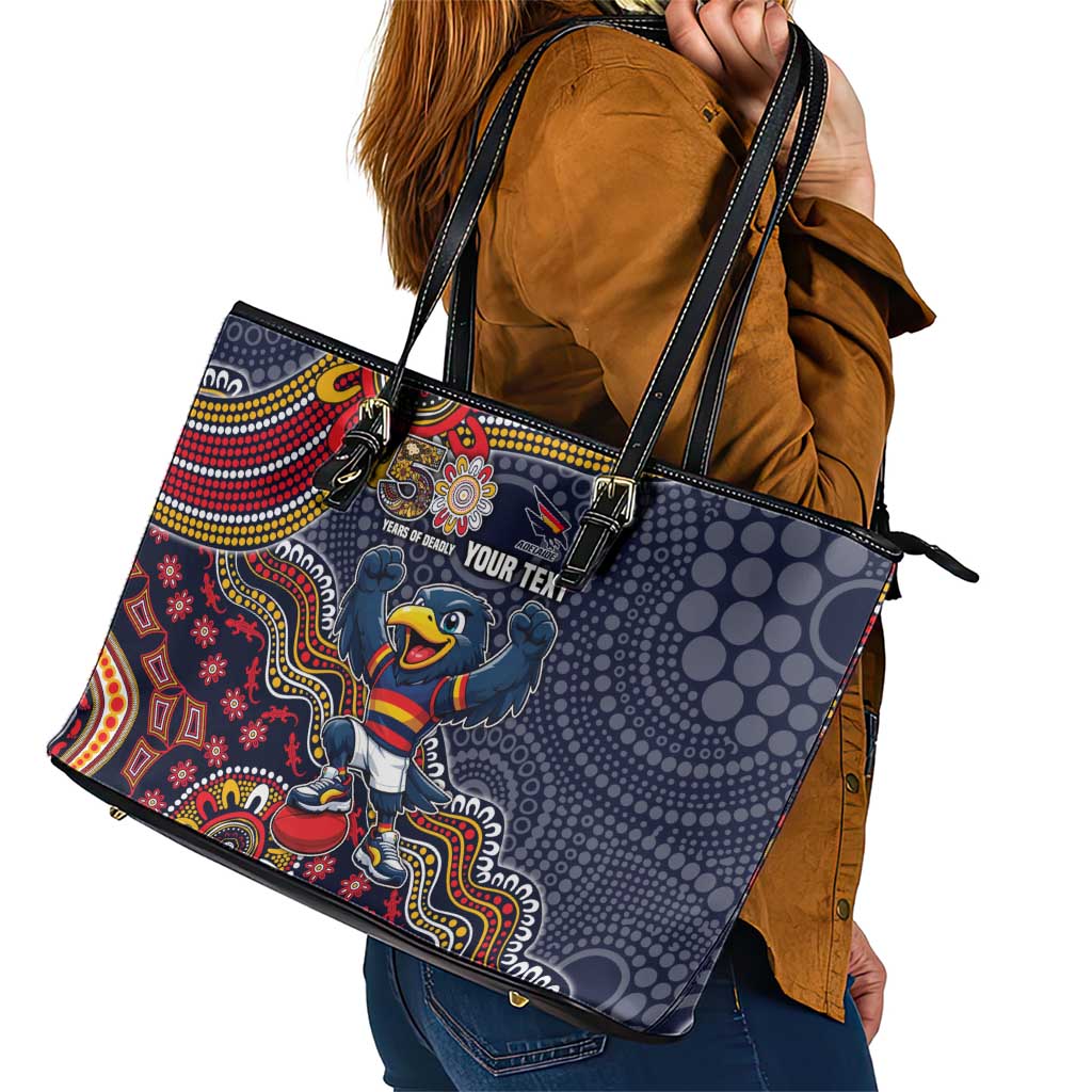 Personalized Adelaide Crows Mascot Leather Tote Bag Aboriginal Dot Art Style Vibrant Indigenous Pattern Design