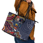 Personalized Adelaide Crows Mascot Leather Tote Bag Aboriginal Dot Art Style Vibrant Indigenous Pattern Design