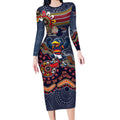 Personalized Adelaide Crows Mascot Long Sleeve Bodycon Dress Aboriginal Dot Art Style Vibrant Indigenous Pattern Design