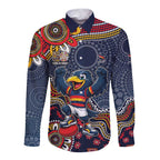 Personalized Adelaide Crows Mascot Long Sleeve Button Shirt Aboriginal Dot Art Style Vibrant Indigenous Pattern Design