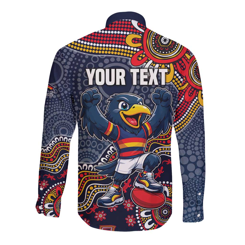 Personalized Adelaide Crows Mascot Long Sleeve Button Shirt Aboriginal Dot Art Style Vibrant Indigenous Pattern Design
