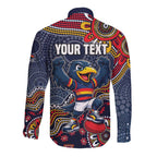 Personalized Adelaide Crows Mascot Long Sleeve Button Shirt Aboriginal Dot Art Style Vibrant Indigenous Pattern Design