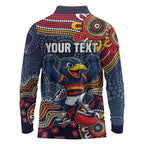 Personalized Adelaide Crows Mascot Long Sleeve Polo Shirt Aboriginal Dot Art Style Vibrant Indigenous Pattern Design