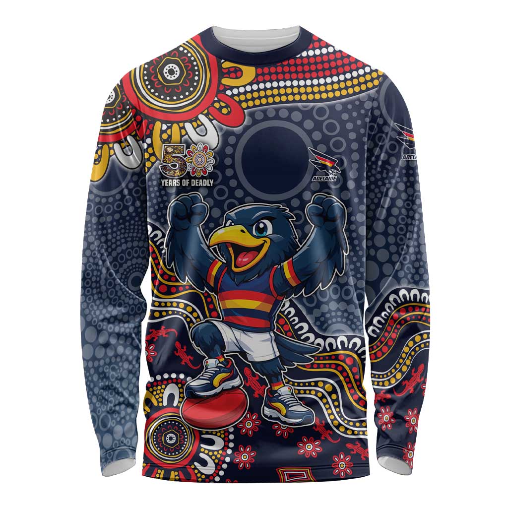 Personalized Adelaide Crows Mascot Long Sleeve Shirt Aboriginal Dot Art Style Vibrant Indigenous Pattern Design