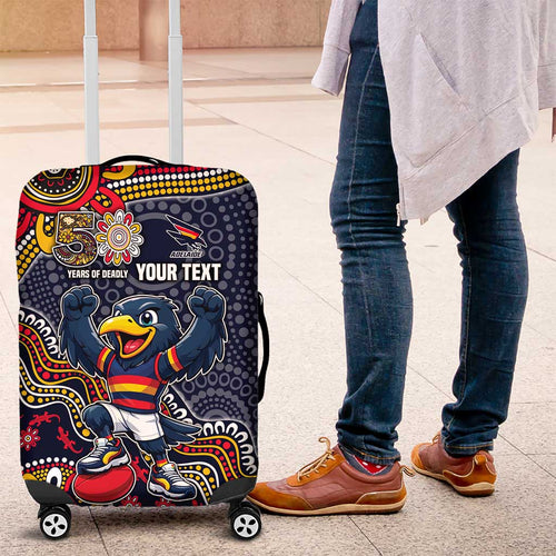 Personalized Adelaide Crows Mascot Luggage Cover Aboriginal Dot Art Style Vibrant Indigenous Pattern Design