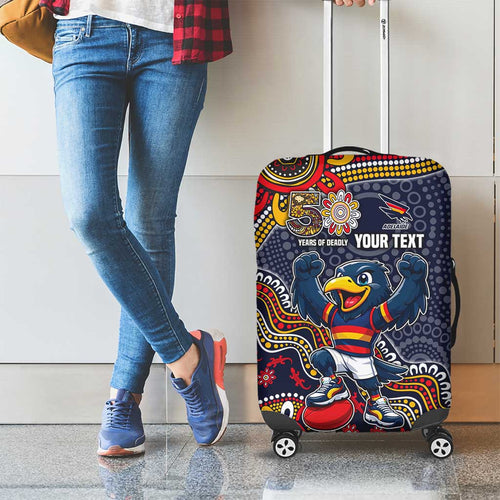 Personalized Adelaide Crows Mascot Luggage Cover Aboriginal Dot Art Style Vibrant Indigenous Pattern Design