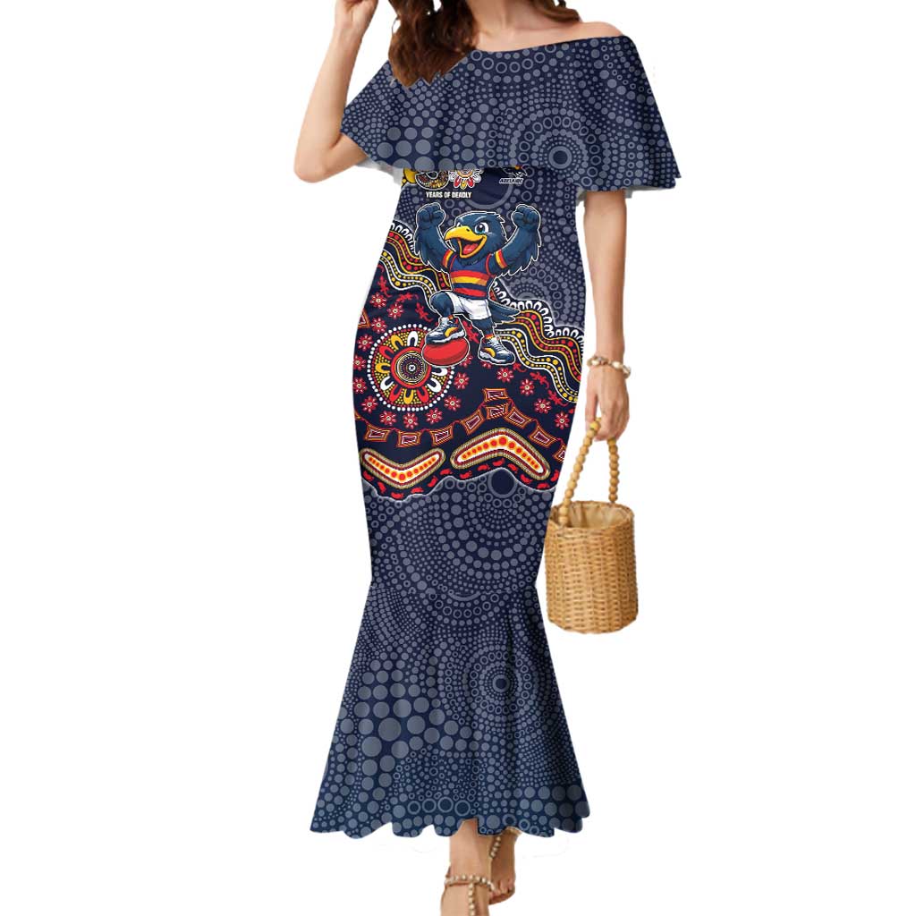 Personalized Adelaide Crows Mascot Mermaid Dress Aboriginal Dot Art Style Vibrant Indigenous Pattern Design