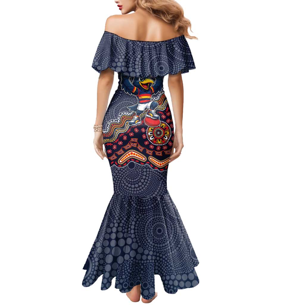 Personalized Adelaide Crows Mascot Mermaid Dress Aboriginal Dot Art Style Vibrant Indigenous Pattern Design