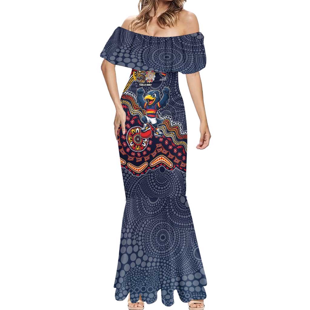 Personalized Adelaide Crows Mascot Mermaid Dress Aboriginal Dot Art Style Vibrant Indigenous Pattern Design