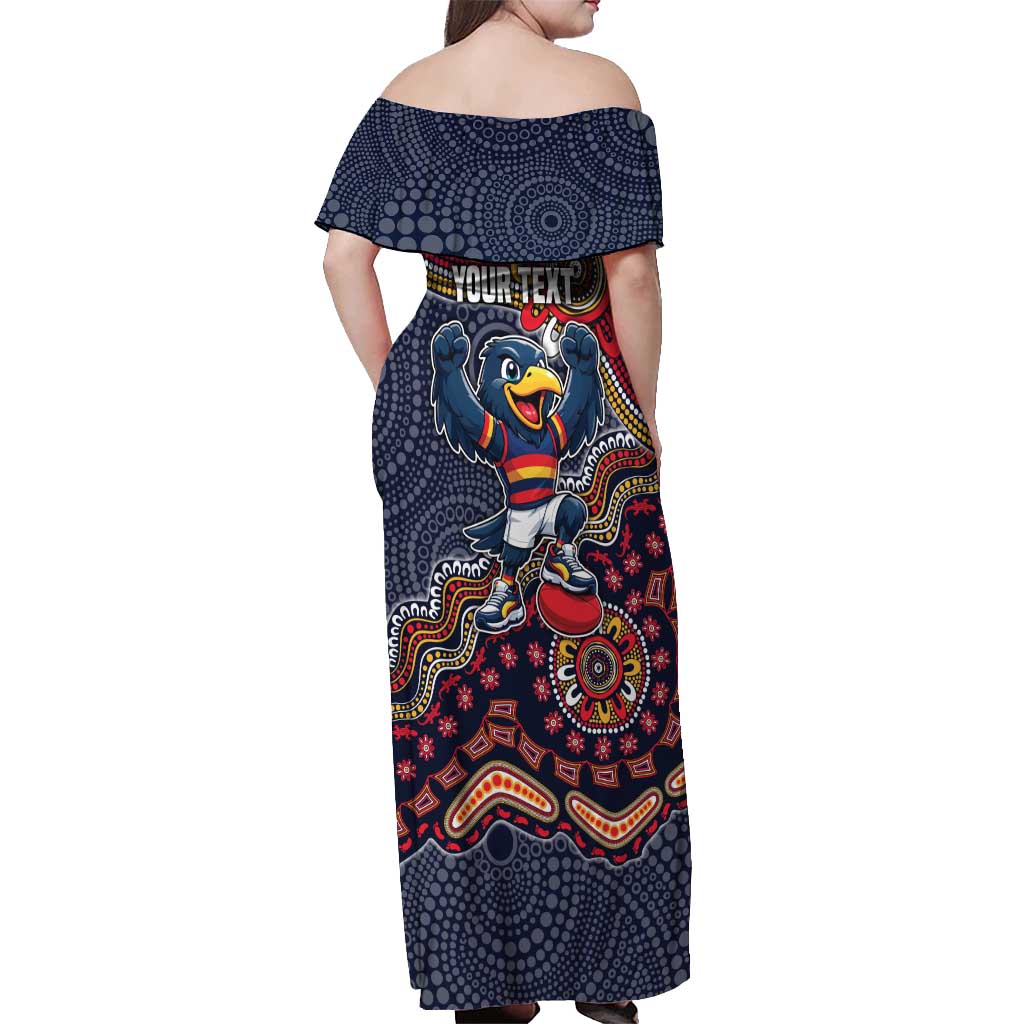Personalized Adelaide Crows Mascot Off Shoulder Maxi Dress Aboriginal Dot Art Style Vibrant Indigenous Pattern Design