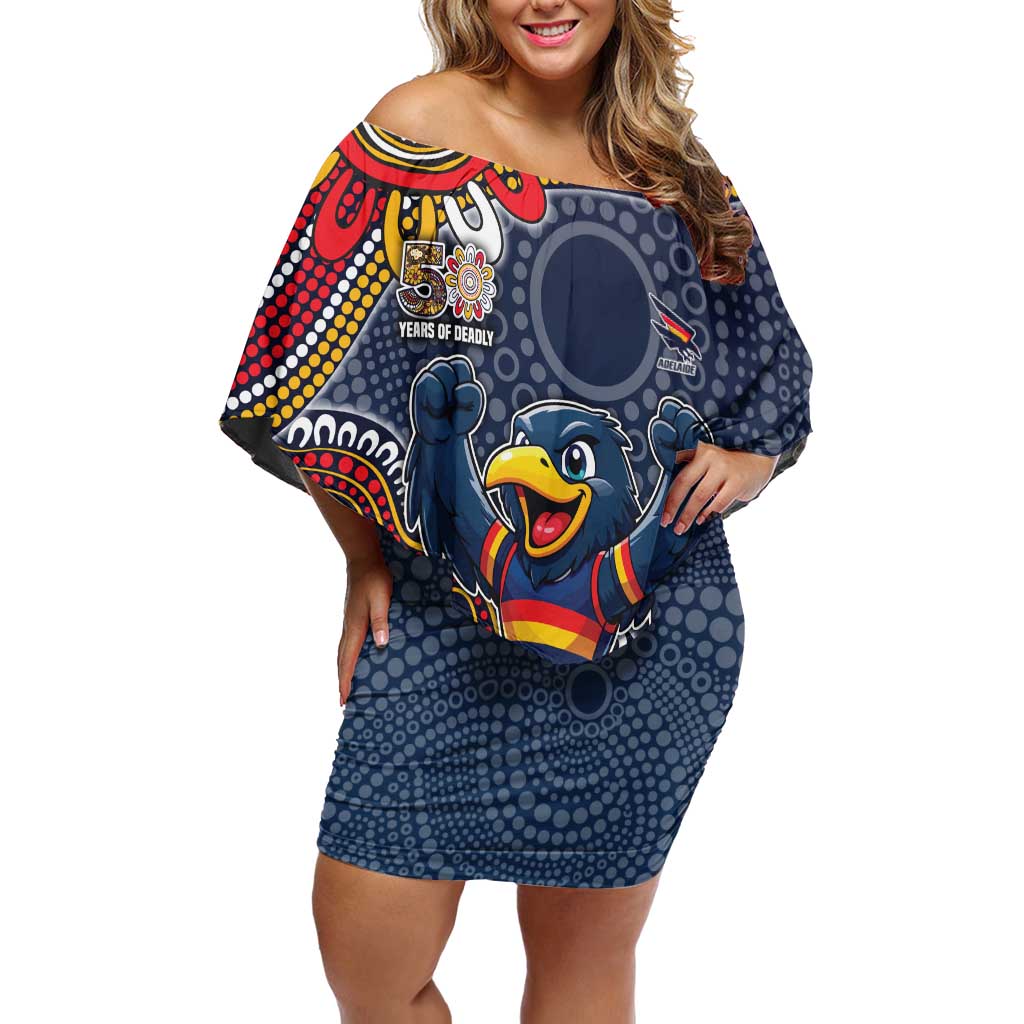 Personalized Adelaide Crows Mascot Off Shoulder Short Dress Aboriginal Dot Art Style Vibrant Indigenous Pattern Design