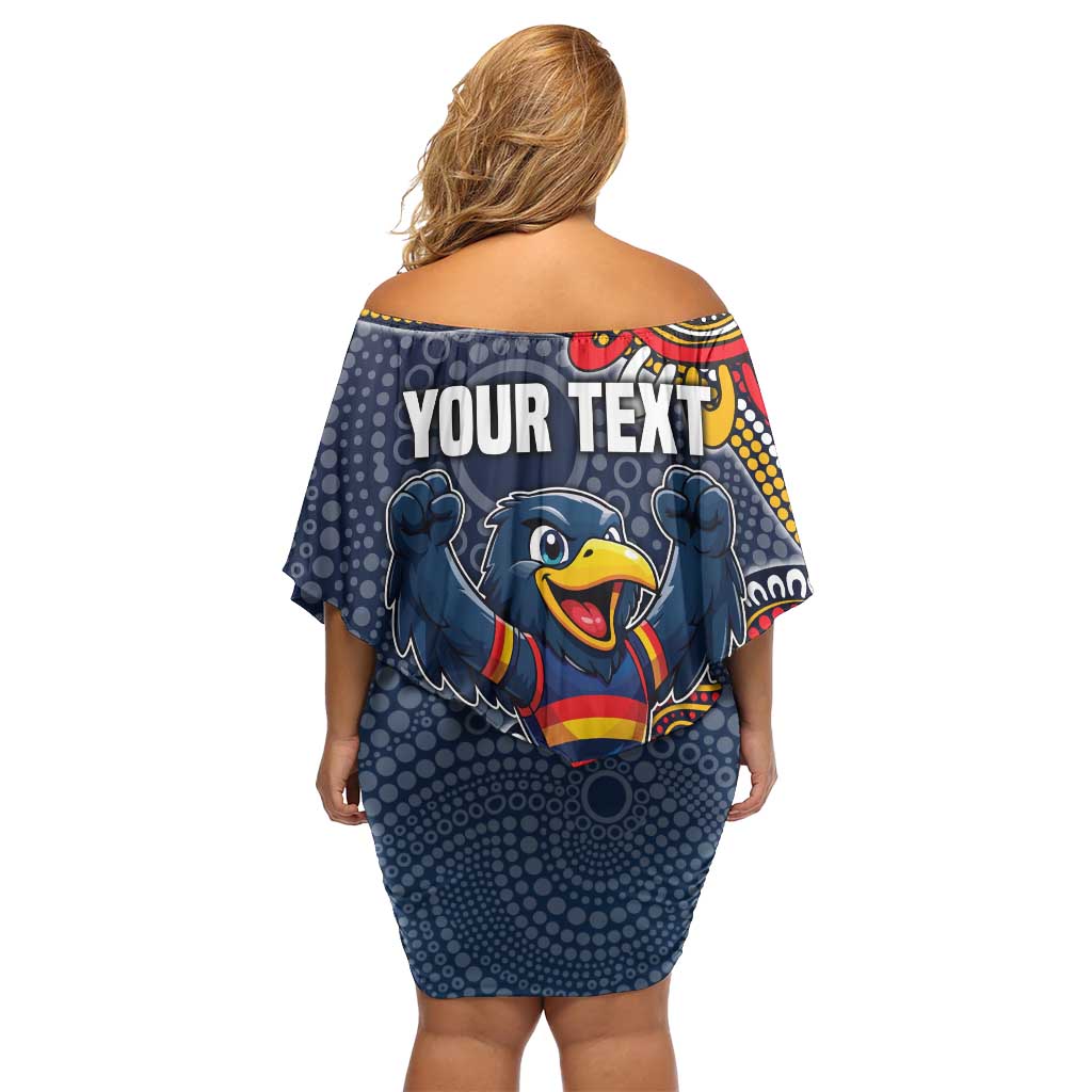 Personalized Adelaide Crows Mascot Off Shoulder Short Dress Aboriginal Dot Art Style Vibrant Indigenous Pattern Design