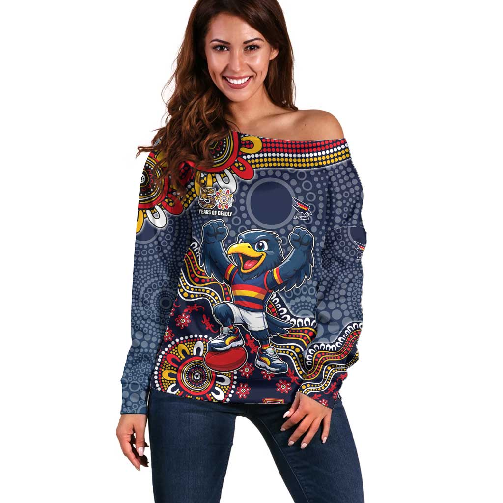 Personalized Adelaide Crows Mascot Off Shoulder Sweater Aboriginal Dot Art Style Vibrant Indigenous Pattern Design