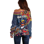 Personalized Adelaide Crows Mascot Off Shoulder Sweater Aboriginal Dot Art Style Vibrant Indigenous Pattern Design