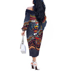 Personalized Adelaide Crows Mascot Off The Shoulder Long Sleeve Dress Aboriginal Dot Art Style Vibrant Indigenous Pattern Design