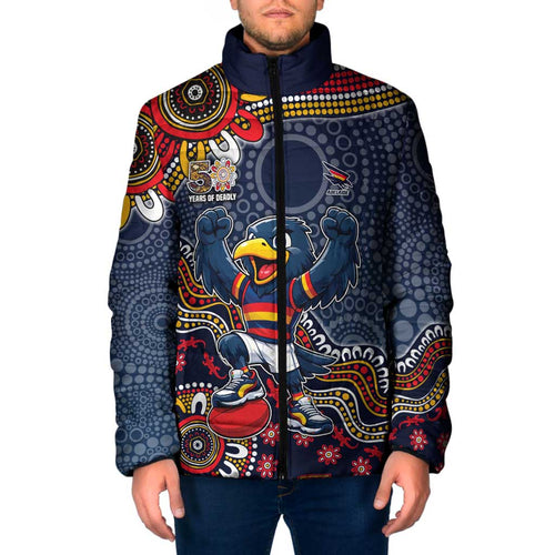 Personalized Adelaide Crows Mascot Padded Jacket Aboriginal Dot Art Style Vibrant Indigenous Pattern Design