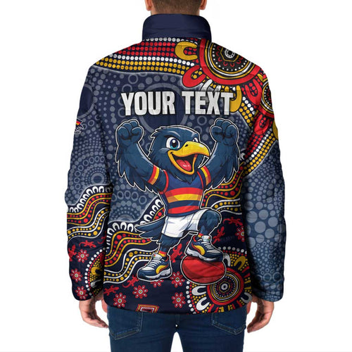 Personalized Adelaide Crows Mascot Padded Jacket Aboriginal Dot Art Style Vibrant Indigenous Pattern Design