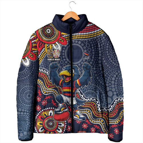 Personalized Adelaide Crows Mascot Padded Jacket Aboriginal Dot Art Style Vibrant Indigenous Pattern Design