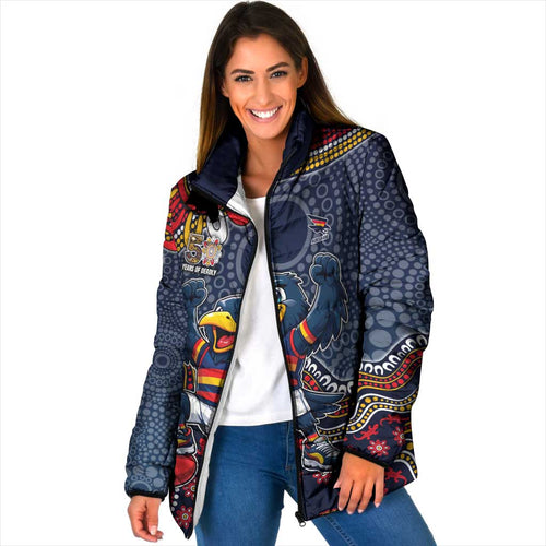 Personalized Adelaide Crows Mascot Padded Jacket Aboriginal Dot Art Style Vibrant Indigenous Pattern Design
